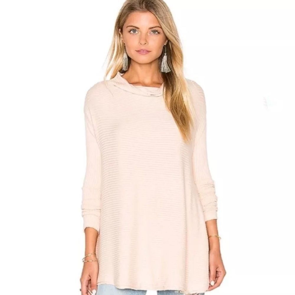 Free people lover pink mock neck open back long sleeve top